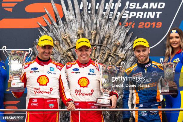 Fabian Coulthard driver of the Shell V-Power Racing Team Ford Mustang, Scott McLaughlin driver of the Shell V-Power Racing Team Ford Mustang and...