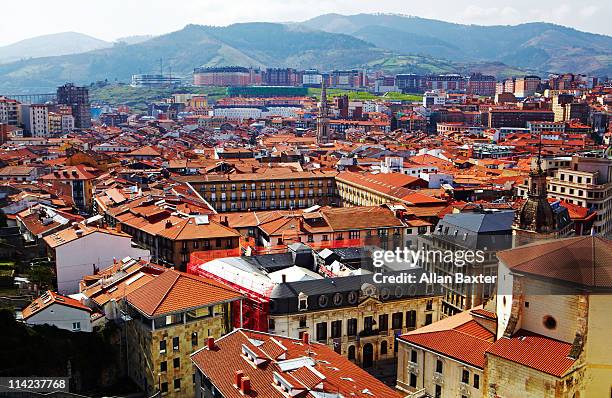 view of downtown bilbao, spain - baskische provinz stock-fotos und bilder