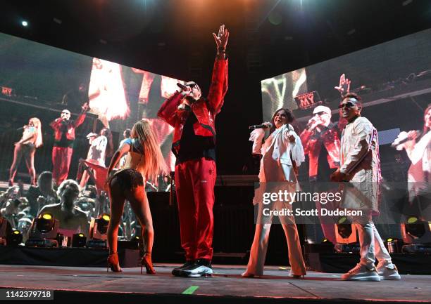 Singers Cardi B, DJ Snake, Selena Gomez and Ozuna perform onstage on the Outdoor Stage during Weekend 1, Day 1 of the 2019 Coachella Valley Music and...