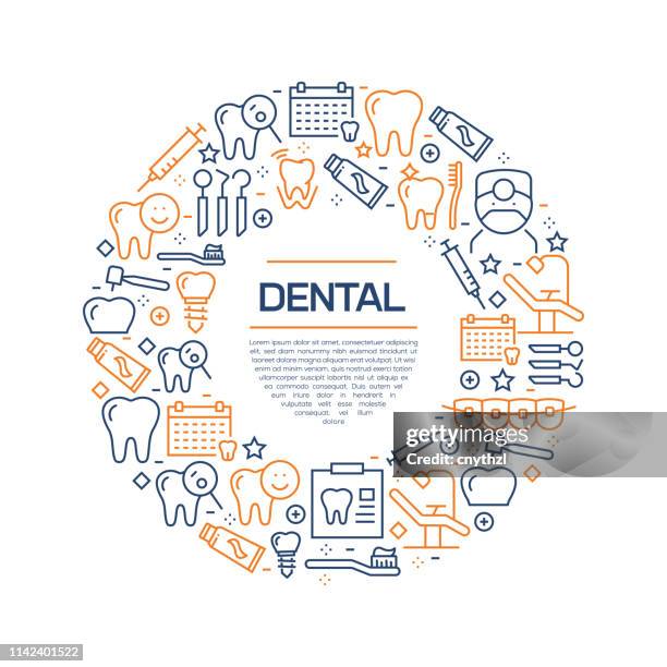 dentalkonzept-colorful line icons, arrangiert im kreis - dentista vector stock-grafiken, -clipart, -cartoons und -symbole