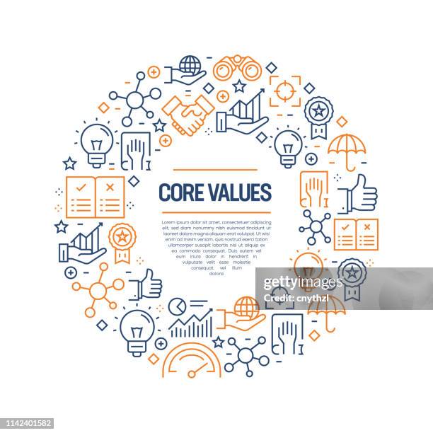 core values concept - colorful line icons, arranged in circle - balance sheet stock illustrations