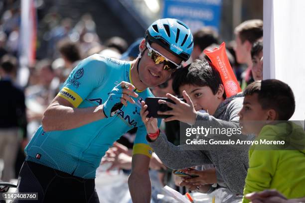 Start / Luis Leon Sanchez of Spain and Astana Pro Team / Fans / Public / Children / Selfie / during the 59th Itzulia-Vuelta Ciclista Pais Vasco 2019,...