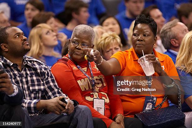 Playoffs: Wanda Pratt, mother of Oklahoma City Thunder Kevin Durant, and Barbara Davis in stands during Game 2 vs Memphis Grizzlies at Oklahoma City...