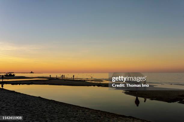 Beautiful sunset at the Baltic Sea Beach pictured on April 21, 2019 on Heringsdorf, Germany.