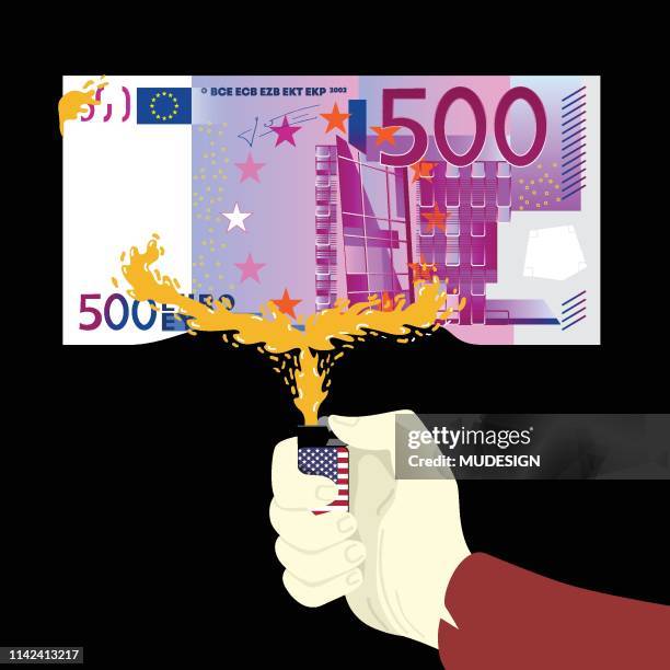 money wars - five hundred euro banknote stock illustrations