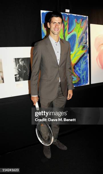 Tennis player Novak Djokovic attends a VIP Cocktail Reception before the Fashion For Relief Japan Fundraiser benefiting the Japanese Red Cross in aid...