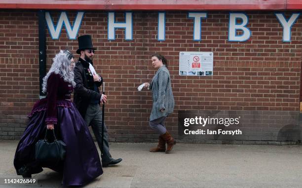 Enthusiasts for Goth culture attend Whitby Gothic Weekend on April 13, 2019 in Whitby, England. The Whitby Goth weekend began in 1994 and takes place...