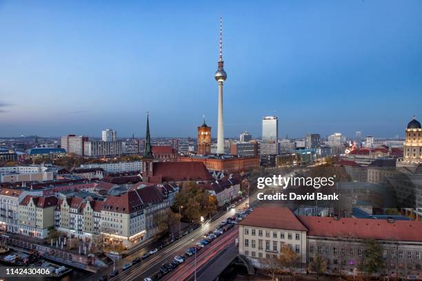 germany berlin mitte - view to the nikolaiviertel and tv tower - berlin aerial stock pictures, royalty-free photos & images