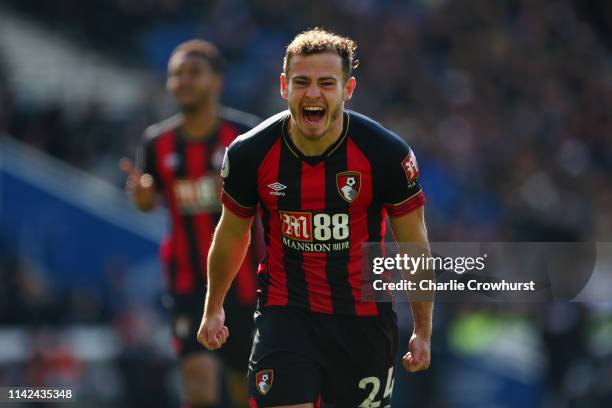 Ryan Fraser of AFC Bournemouth celebrates after scoring his team's second goal during the Premier League match between Brighton & Hove Albion and AFC...