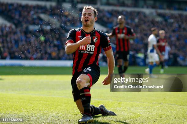 Ryan Fraser of AFC Bournemouth celebrates after scoring his team's second goal during the Premier League match between Brighton & Hove Albion and AFC...