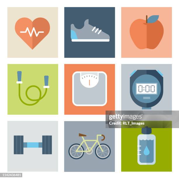 gesundheit und fitness icons — flat series - springseil stock-grafiken, -clipart, -cartoons und -symbole