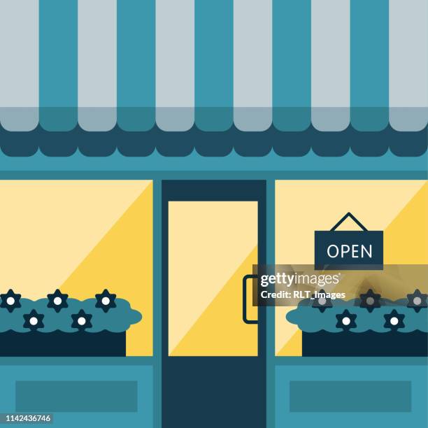 nighttime storefront illustration - local business stock illustrations
