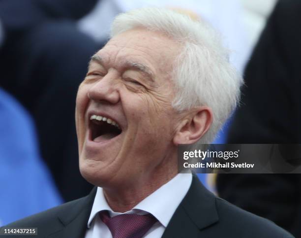 Russian billionaire and businessman Gennady Timchenko smiles during the Red Square Victory Day Parade, May 9, 2019 in Moscow, Russia. Putin sent his...