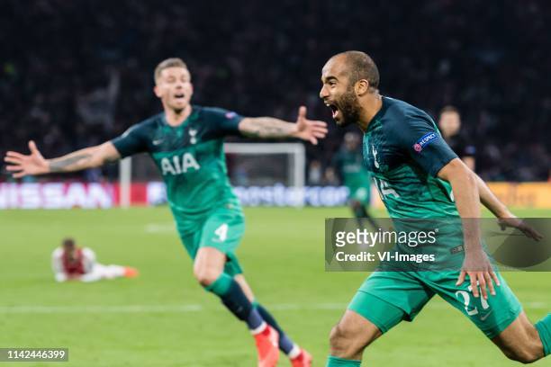 Toby Alderweireld of Tottenham Hotspur, Lucas Moura of Tottenham Hotspur during the UEFA Champions League semi final match Ajax Amsterdam and...