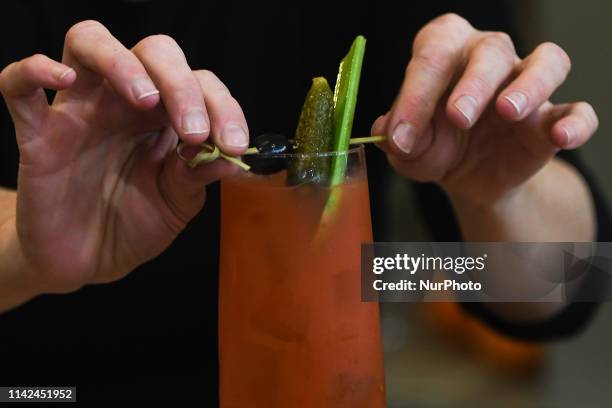 Bar manager Anna Walsh preparing a non alcolic drink Bloody Mary, inside The Virgin Mary bar, the first alcohol-free bar to open in Dublin, that will...