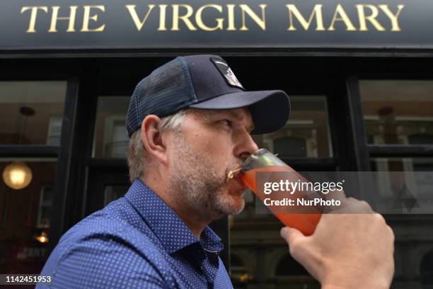 Bar owner, Vaughan Yates, enjoys a non alcolic drink Bloody Mary, inside The Virgin Mary bar, the first alcohol-free bar to open in Dublin, that will...