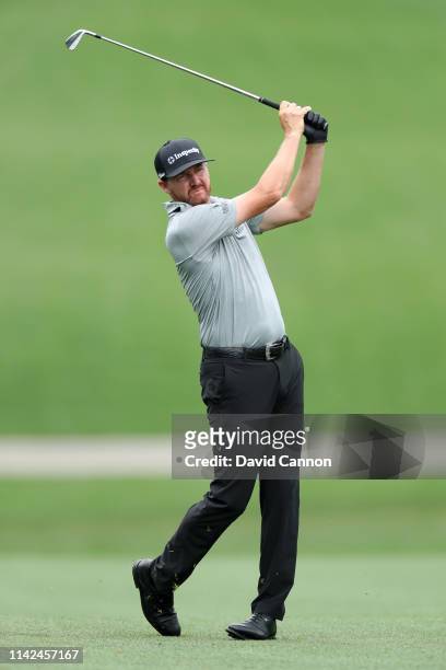 Jimmy Walker of the United States plays a shot on the fifth hole during the third round of the Masters at Augusta National Golf Club on April 13,...