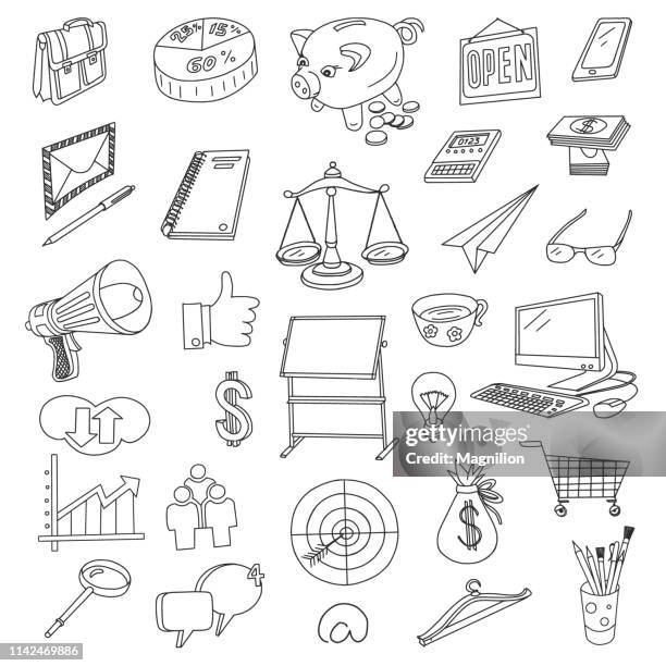 finanzen und business doodles set - scales stock-grafiken, -clipart, -cartoons und -symbole
