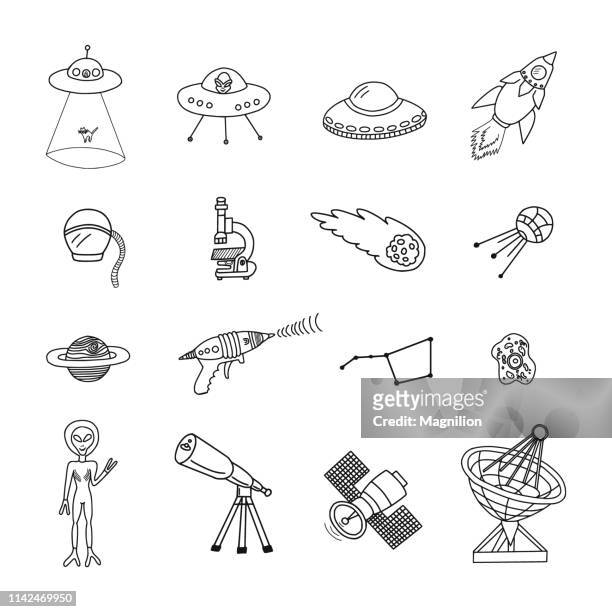 ufo doodle set - meteor crater stock illustrations