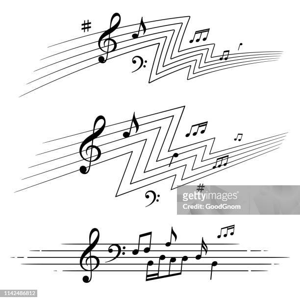 ilustraciones, imágenes clip art, dibujos animados e iconos de stock de notas musicales establecidas - musical note