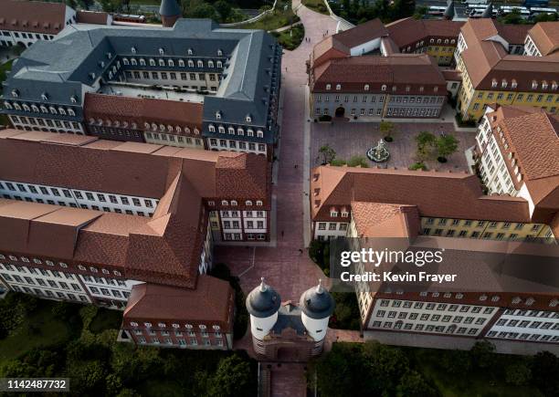 Huawei's new sprawling 'Ox Horn' Research and Development campus is seen from the air on April 24, 2019 in Dongguan, near Shenzhen, China.Huawei is...