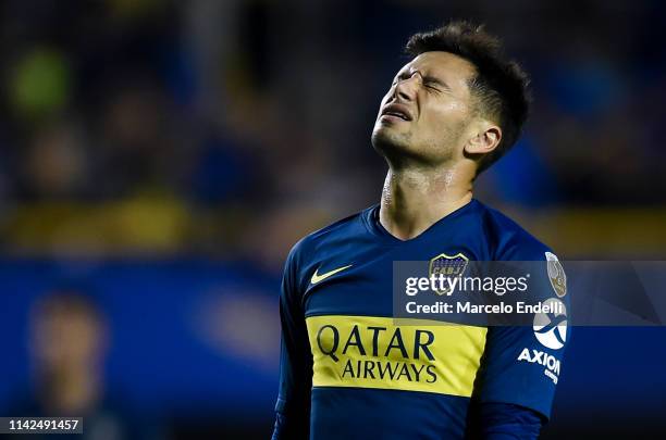 Mauro Zarate of Boca Juniors reacts after misses a chance to score during a group G match between Boca Junrios and Atletico Paranaense as part of...