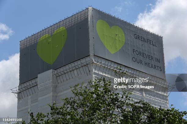 Grenfell Tower block of flats in North Kensington, West London seen one year on. On 14 June 2017, a fire broke out in the 24-storey Grenfell Tower...