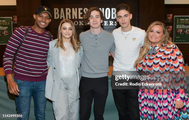 Shane Paul McGhie, Josephine Langford, Dylan Arnold, Hero Fiennes Tiffin, and Anna Todd signs and discusses her book and movie tie in for "After" at...