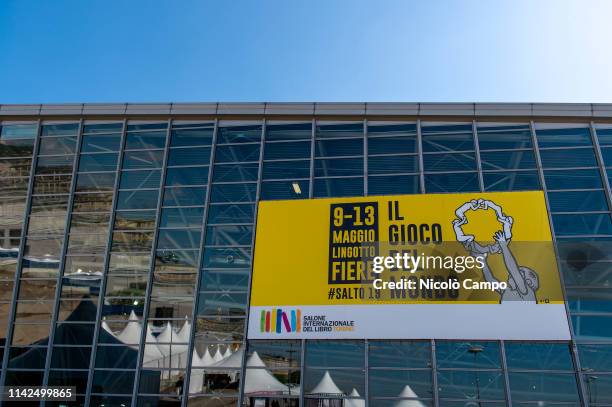 The poster of the 32nd Turin International Book Fair is seen outside Oval Lingotto. Turin International Book Fair is Italy's largest trade fair for...