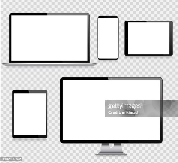 realistic vector digital tablet, mobile phone, smart phone, laptop and computer monitor. modern digital devices - computer monitor stock illustrations