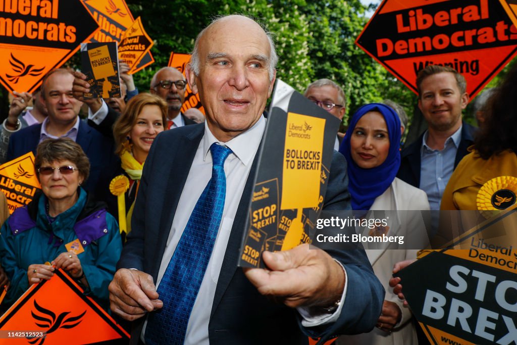 Cable, leader of the Liberal Democrats party and Verhofstadt, leader of the Alliance of Liberals and Democrats, ahead of European Election campaigning