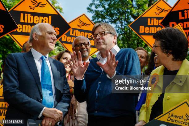 Vince Cable, leader of the Liberal Democrats party, left, and Guy Verhofstadt, co-lead candidate of the Alliance of Liberals and Democrats for Europe...