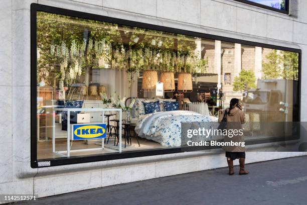 Bedroom furnishings sit in a window display at the first city-center Ikea of Sweden AB store in Paris, France, on Friday, May 10, 2019. Ikea is...
