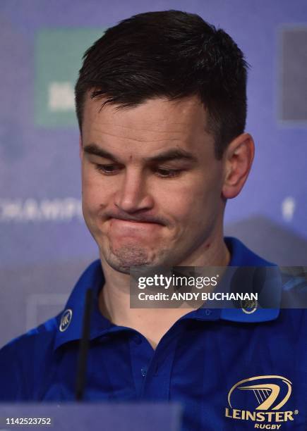 Leinster's Irish fly-half Johnny Sexton attends the captain's run press conference at St James' Park stadium in Newcastle-upon-Tyne, north east...