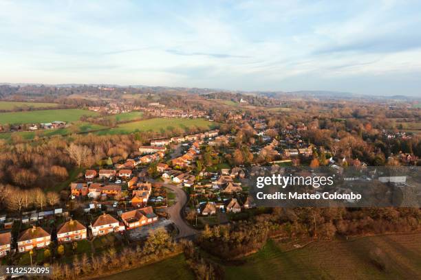 aerial of residential district, redhill, surrey - surrey stock pictures, royalty-free photos & images