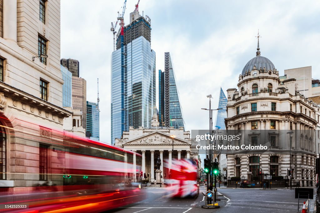 Double decker buses, Royal Exchange, London, UK