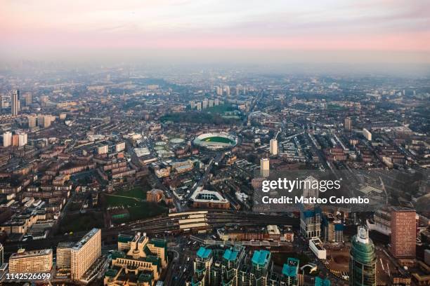 aerial view of the oval ckicket stadium at sunset, london, uk - kricketplan bildbanksfoton och bilder