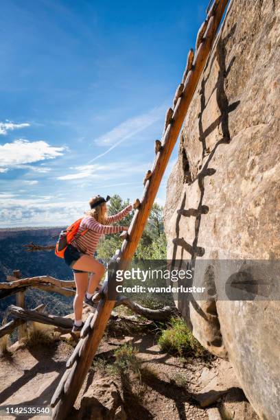 eine 32-fuß-leiter bei mesa verde - cliff dwelling stock-fotos und bilder