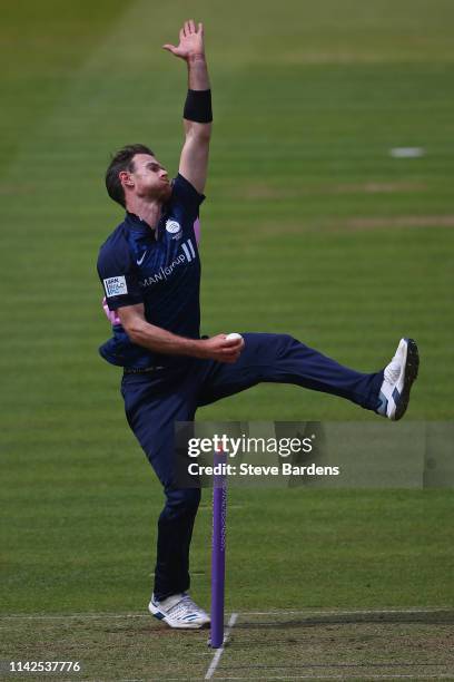 James Harris of Middlesex bowls during the Royal London One Day Cup Quarter Final match between Middlesex and Lancashire at Lords Cricket Ground on...
