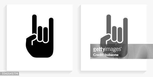 rock & roll hand black and white square icon - hand rock stock-grafiken, -clipart, -cartoons und -symbole