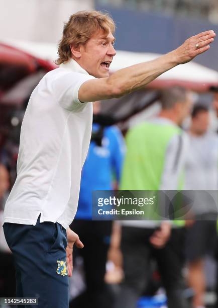 Head coach of FC Rostov Rostov-on-Don Valeri Karpin gestures during the Russian Premier League match between FC Dinamo Moscow and FC Rostov...