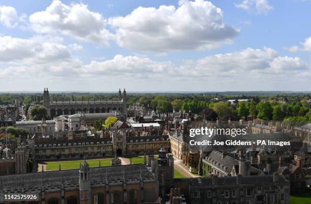 General view of Cambridge University including Trinity College, Senate House and the Old Schools, Gonville & Caius College and Kings College Chapel.