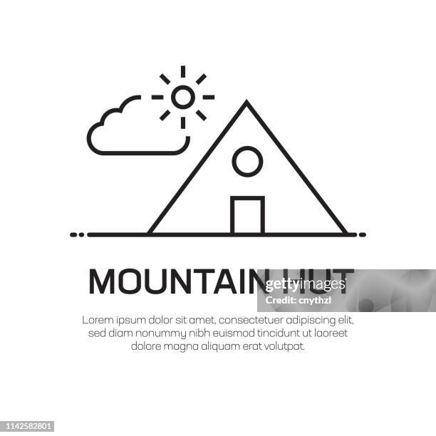 ilustrações de stock, clip art, desenhos animados e ícones de mountain hut vector line icon - simple thin line icon, premium quality design element - chalé