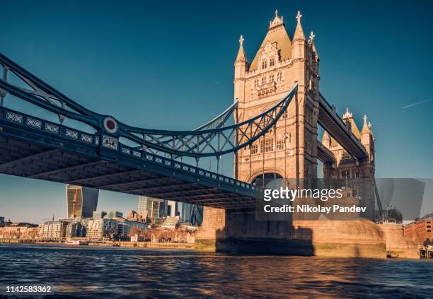 tower bridge in city of london, england - toned image - bascule bridge stock pictures, royalty-free photos & images