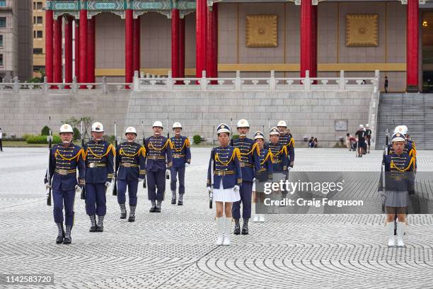 Honor guards rehearsing in public ahead of an official state event.