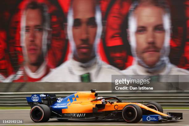 Carlos Sainz of Spain driving the McLaren F1 Team MCL34 Renault on track during the F1 Grand Prix of China at Shanghai International Circuit on April...