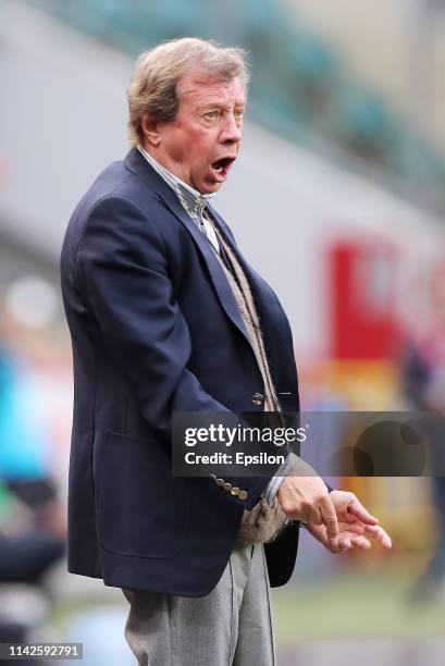 Lokomotiv Moscow head coach Yuri Semin gestures during the Russian Premier League match between FC Lokomotiv Moscow and FC Rubin Kazan on May 10,...