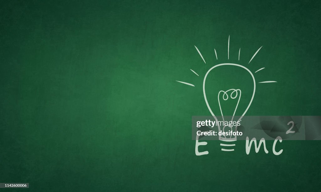 Einstein formula E=mc2 on a grungy greenboard