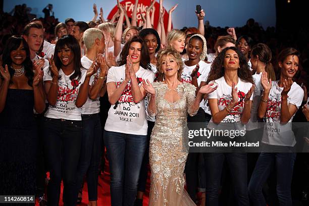 Jane Fonda and Naomi Campbell attend the " Fashion For Relief Japan Fundraiser" during the 64th Annual Cannes Film at Forville Market on May 16, 2011...