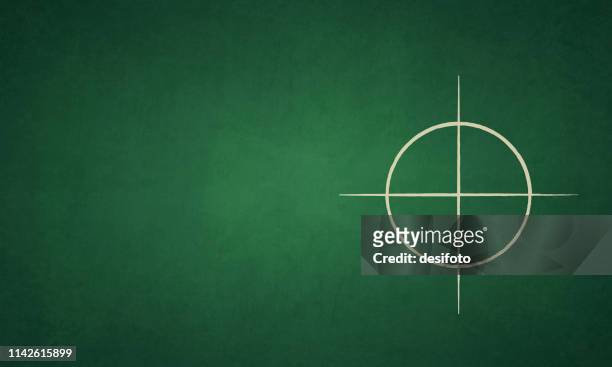 bull's eye - a chalk drawing of a circle drawn in all four quadrants on a green board - radius stock illustrations
